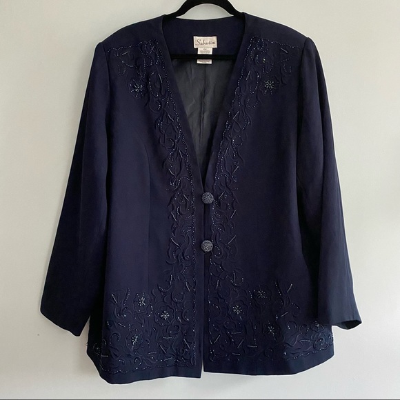 Sabartini Navy Blazer with Beading Detail 20W - Picture 2 of 9